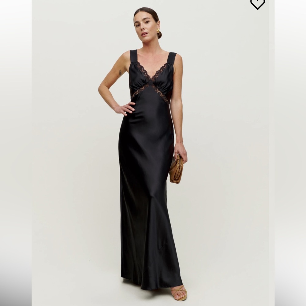 Reformation Chania Black Silk Maxi Dress